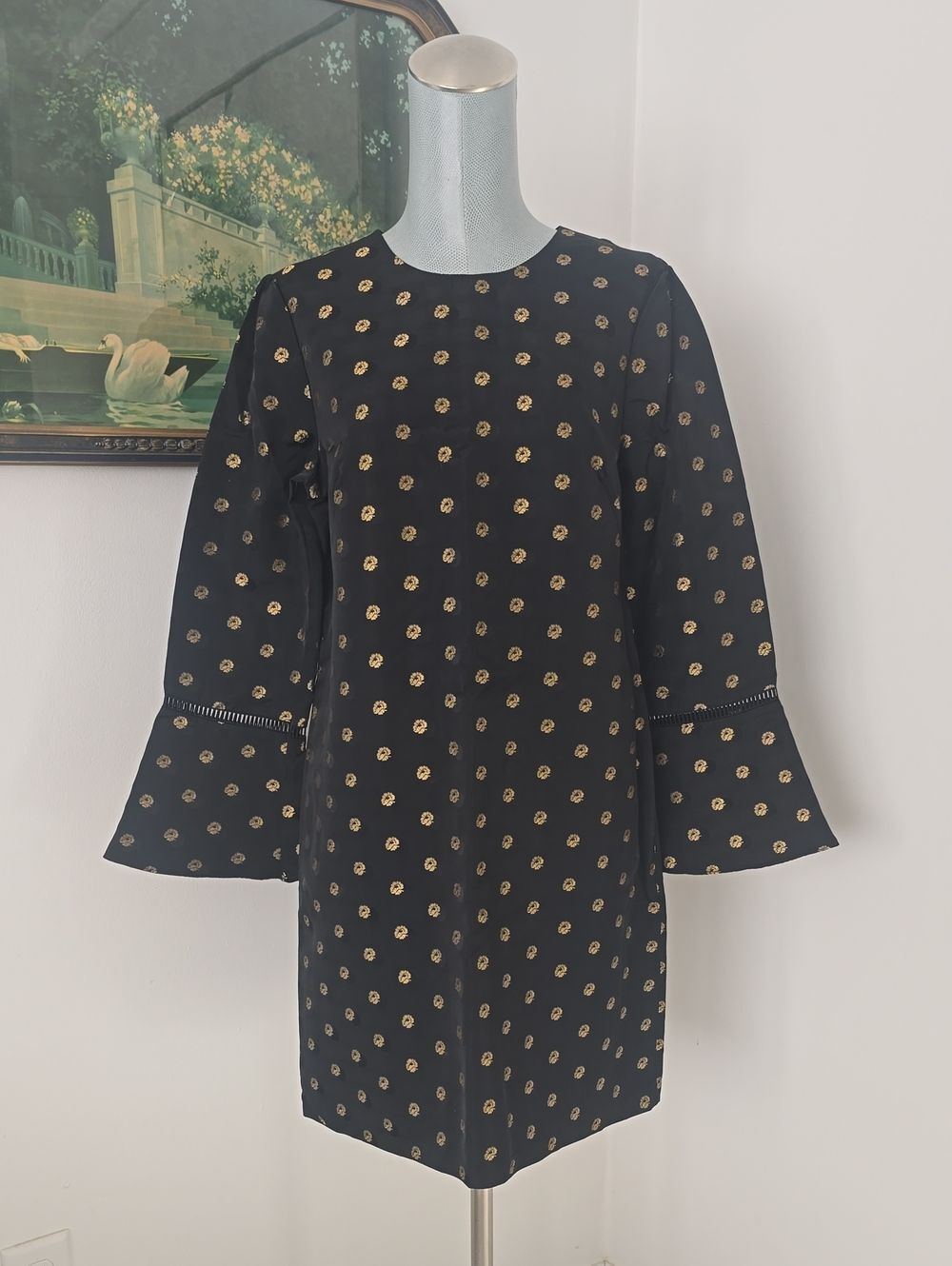 Shoshanna | Black Dress with Gold Polka Dots